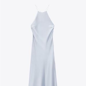 Blue/Silver Satin Backless Dress